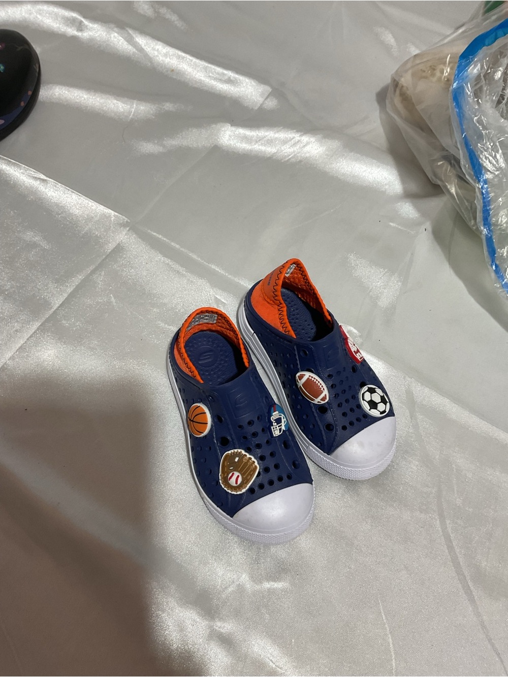 Kids Navy Blue Sport Slip-On Shoes with Orange Trim